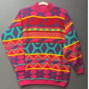 Vintage Woodstock Y2K Coogi Inspired Women Sweater Multicolor Fits Sz L-XL READ